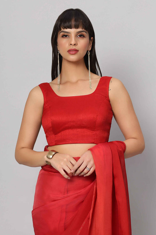 ﻿Raina Red Raw Silk Sleeveless Blouse