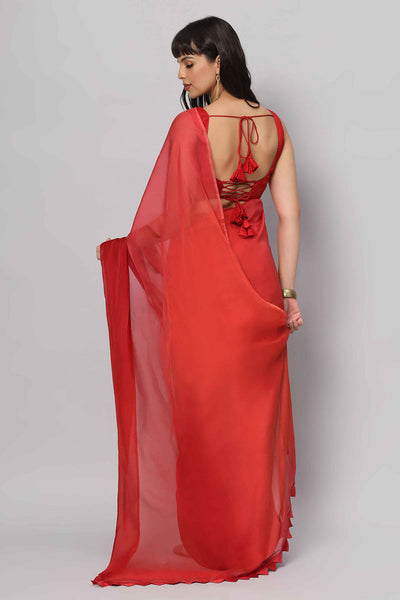 ﻿Raina Red Raw Silk Sleeveless Blouse