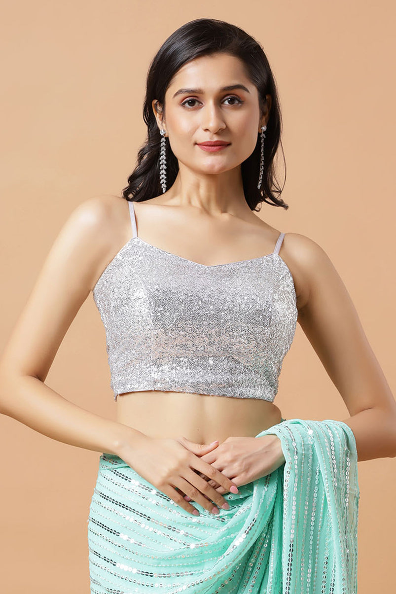 Ariel Silver Sequins Blouse with Adjustable Tie-back