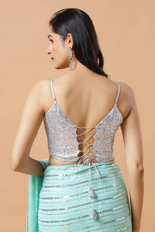 Ariel Silver Sequins Blouse with Adjustable Tie-back