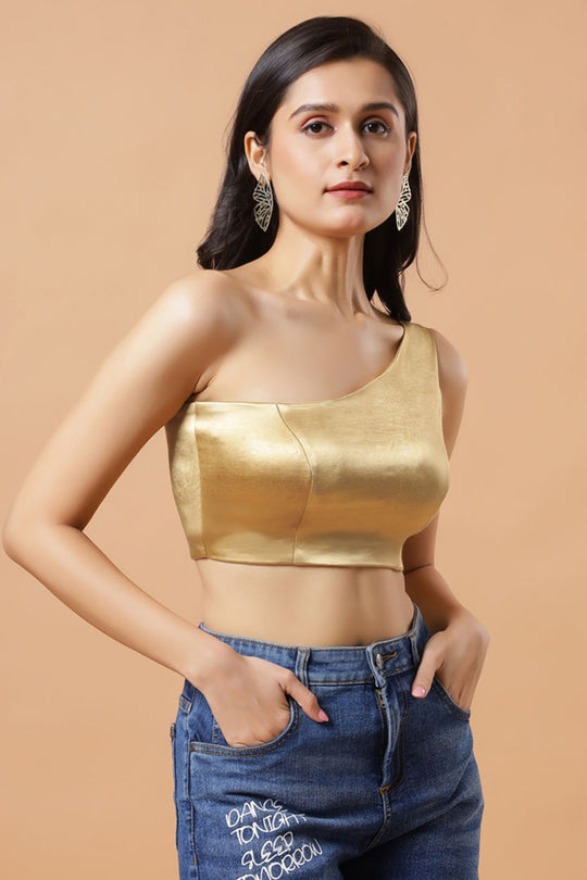 Giana Gold One Shoulder Satin Comfort Stretch™ Blouse