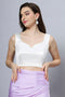 Sara Off-White Satin Comfort Stretch™  Sweetheart Sleeveless Crop Top Blouse