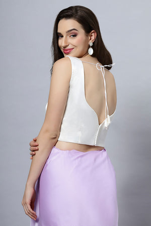 Sara Off-White Satin Comfort Stretch™  Sweetheart Sleeveless Crop Top Blouse