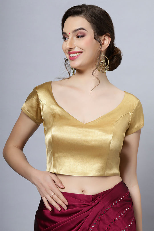 Mena Gold Satin Comfort Stretch™  Leaf Short Sleeve Blouse