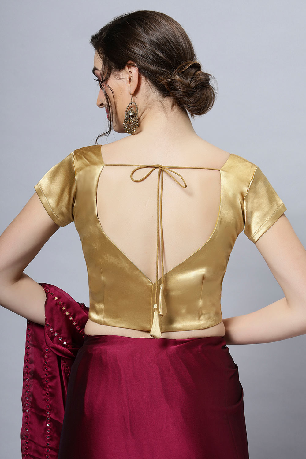 Mena Gold Satin Comfort Stretch™  Leaf Short Sleeve Blouse