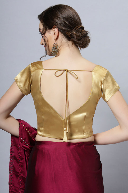Mena Gold Satin Comfort Stretch™  Leaf Short Sleeve Blouse