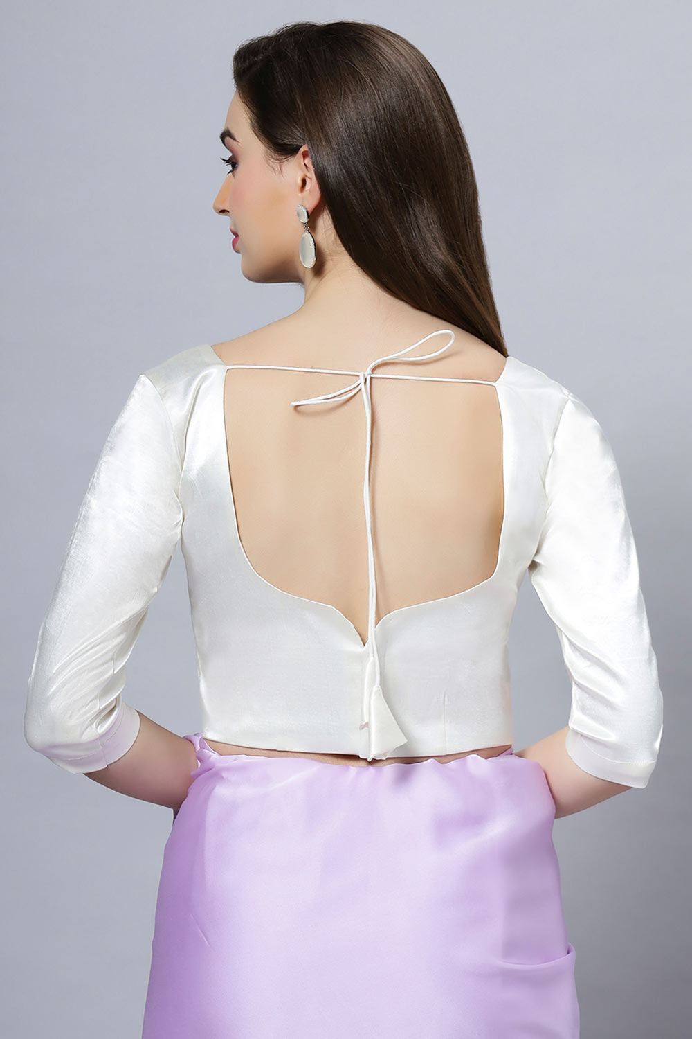 Tula Off-White Satin Comfort Stretch™  Sweetheart Neck Elbow Sleeve Blouse