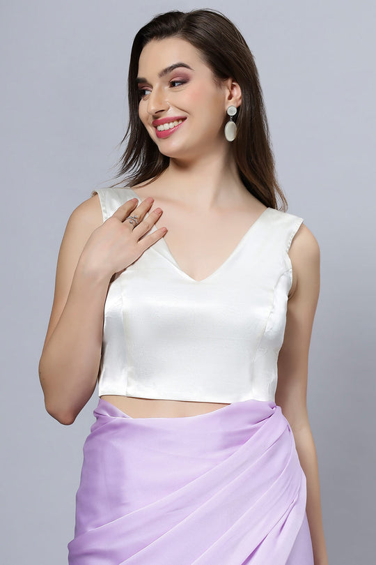 Ana Off-White Satin Comfort Stretch™  Deep V Sleeveless Blouse with Bow