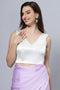Ana Off-White Satin Comfort Stretch™  Deep V Sleeveless Blouse with Bow