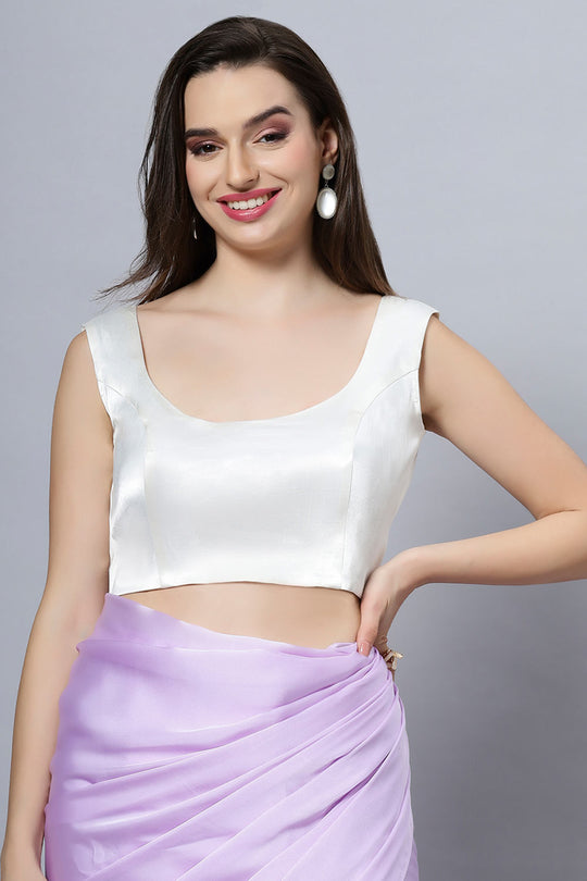 Nora Off-White Satin Comfort Stretch™  Deep U Sleeveless Blouse