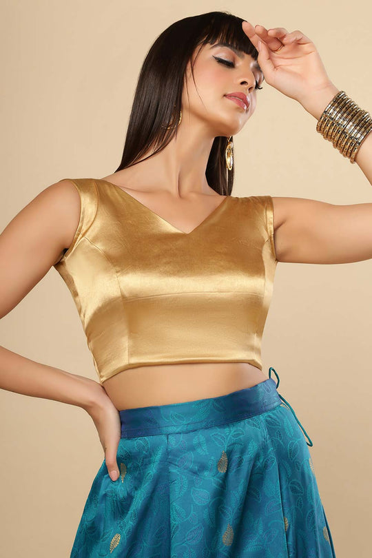 Amiya Gold Satin Comfort Stretch™  V Neck Sleeveless Blouse