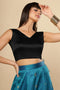 Amiya Black Satin Comfort Stretch™ Stretch V Neck Sleeveless Blouse
