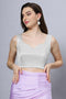 Sara Silver Satin Comfort Stretch™  Sweetheart Sleeveless Crop Top Blouse