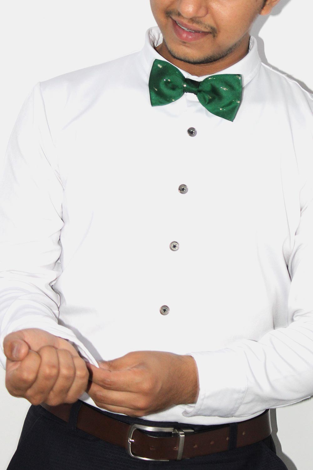 Green Silk Blend Sari Bow Tie