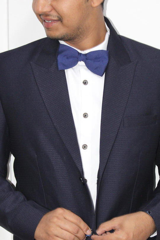Navy Blue Art Silk Sari Bow Tie