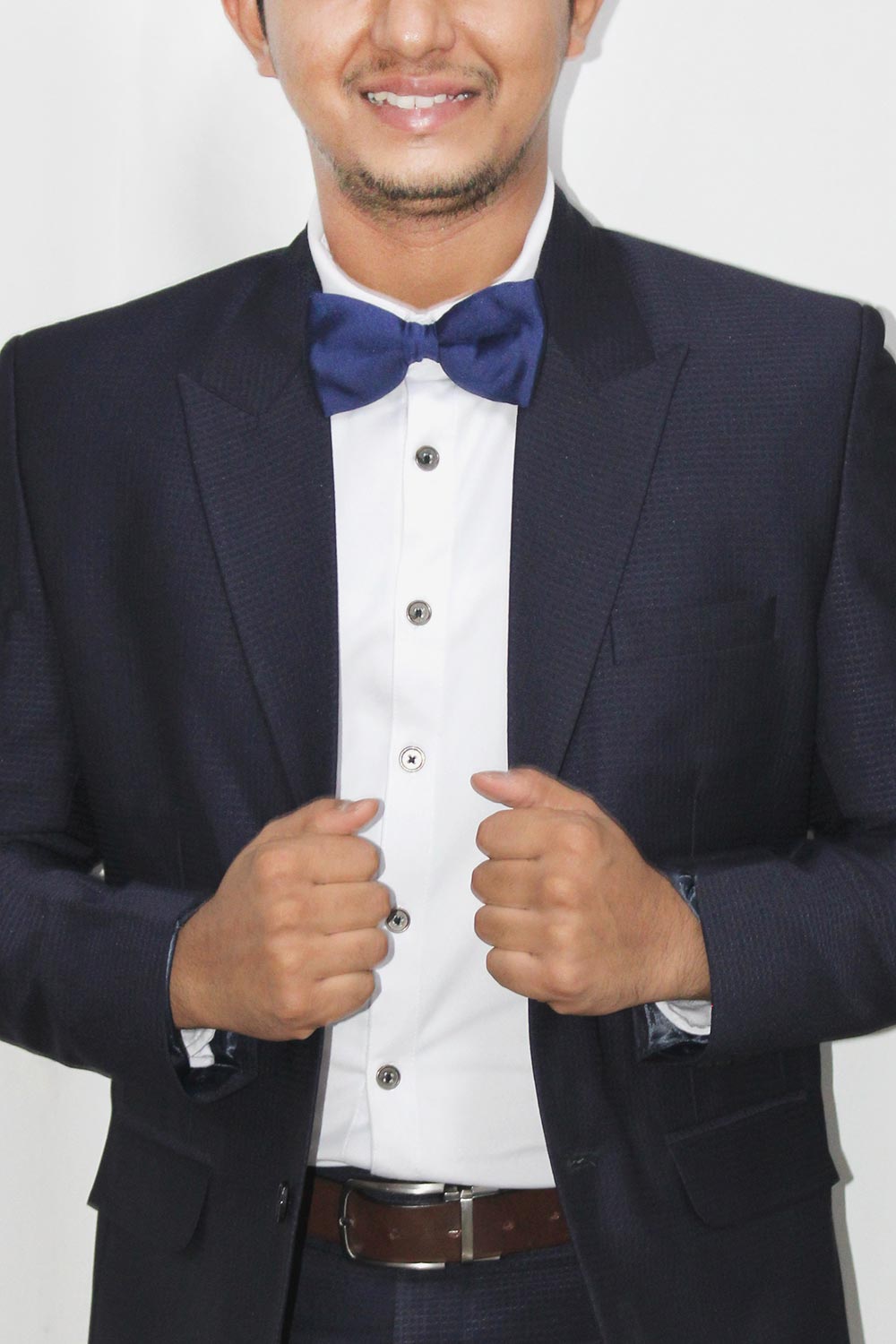 Navy Blue Art Silk Sari Bow Tie