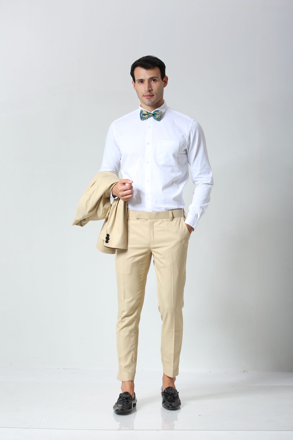 Blue Silk Foil Print Sari Bow Tie