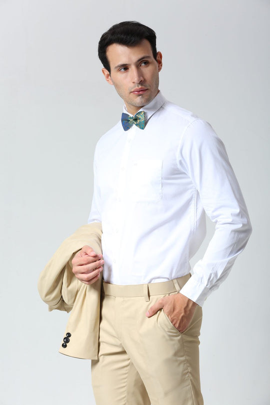 Blue Silk Foil Print Sari Bow Tie