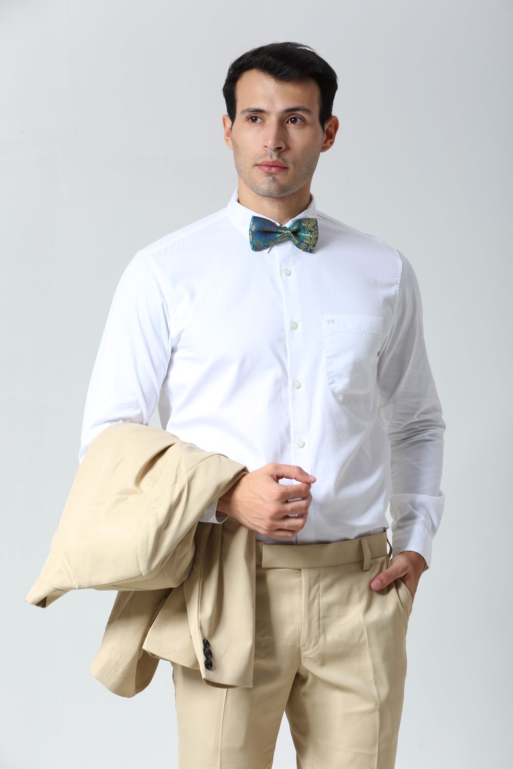 Blue Silk Foil Print Sari Bow Tie