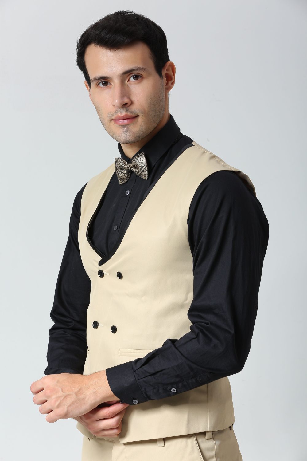 Black Foil Print Modal Sari Bow Tie