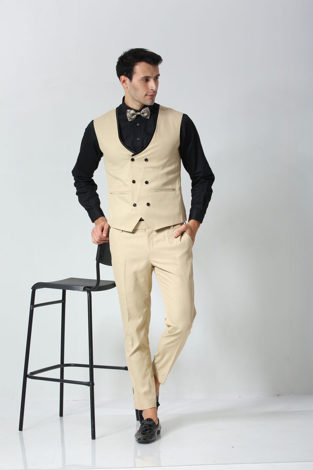 Black Foil Print Modal Sari Bow Tie