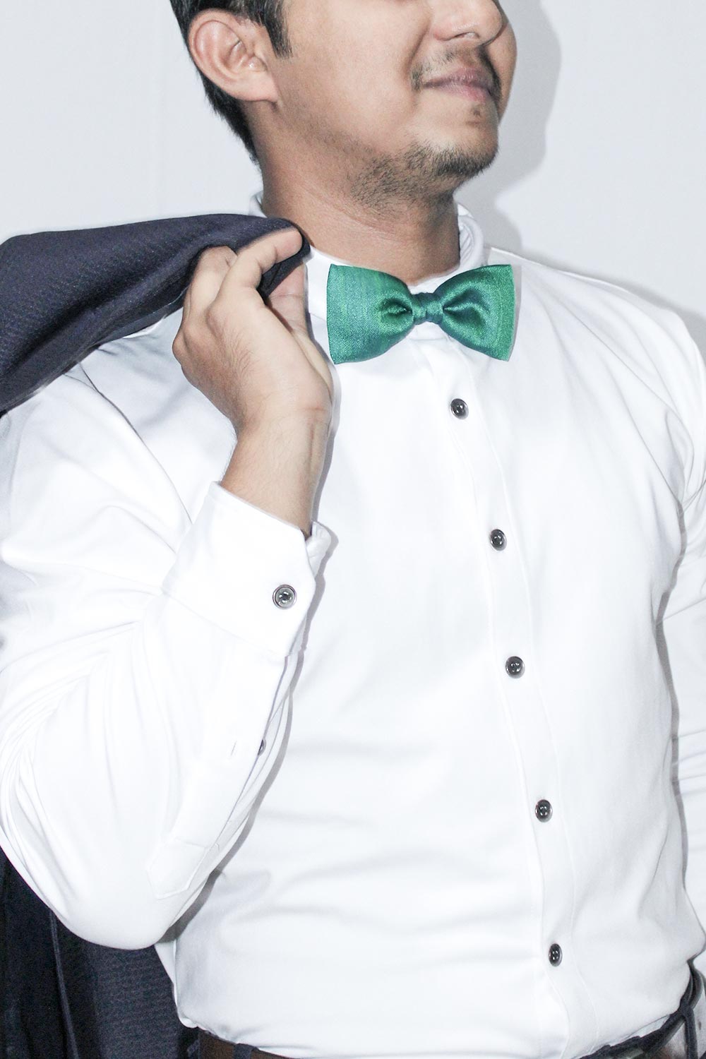 Green Moss Weave Solid Art Silk Bow Tie