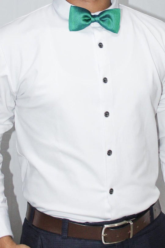 Green Moss Weave Solid Art Silk Sari Bow Tie