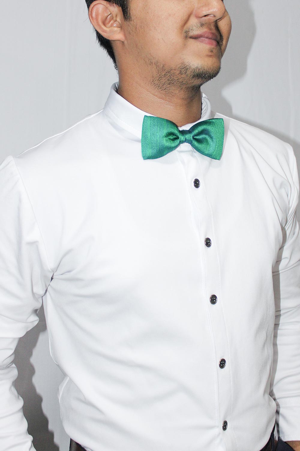 Green Moss Weave Solid Art Silk Bow Tie