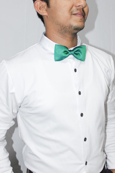 Yara Green Moss Weave Solid Art Silk Bow Tie