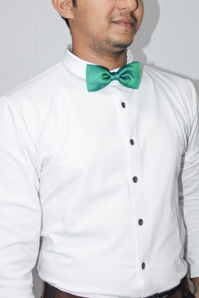 Yara Green Moss Weave Solid Art Silk Bow Tie