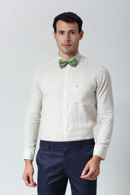 Green Silk Blend Floral Sari Bow Tie