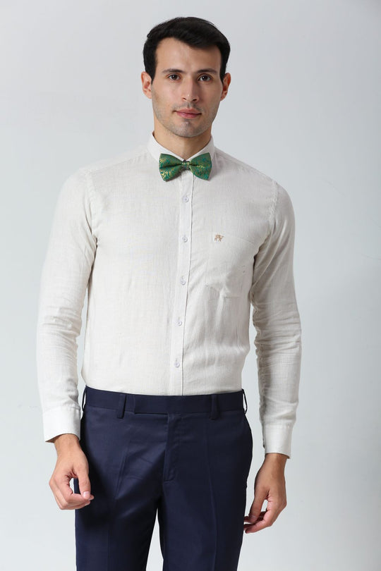 Green Silk Blend Floral Sari Bow Tie