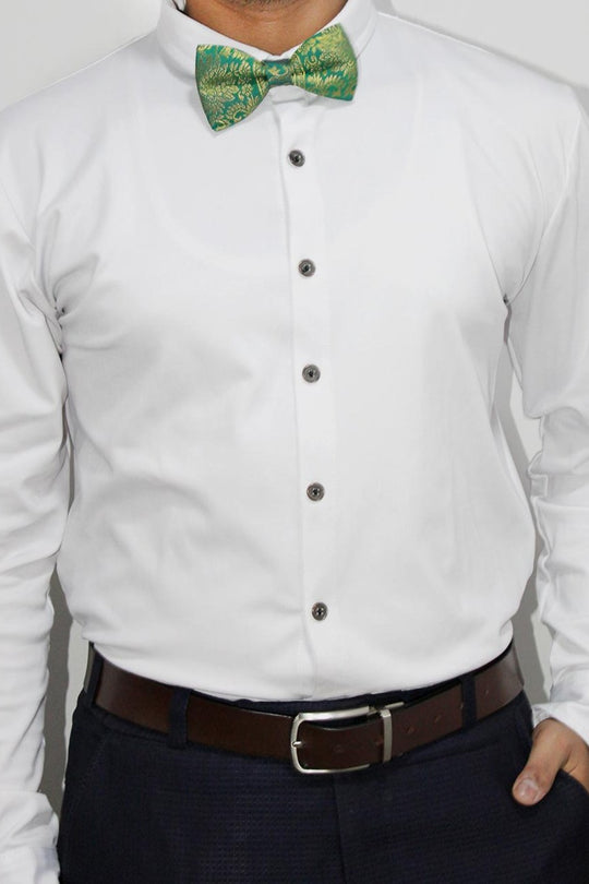 Green Moss Weave Art Silk Foil Sari Bow Tie