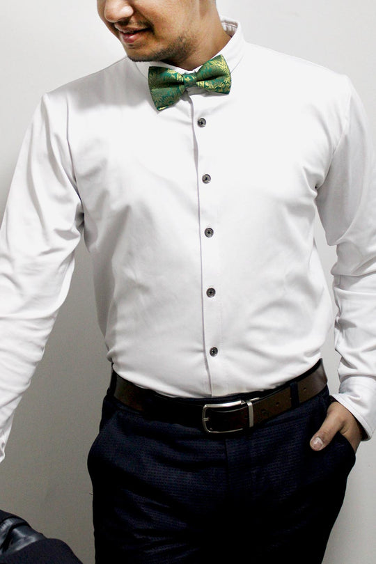 Green Moss Weave Art Silk Foil Sari Bow Tie