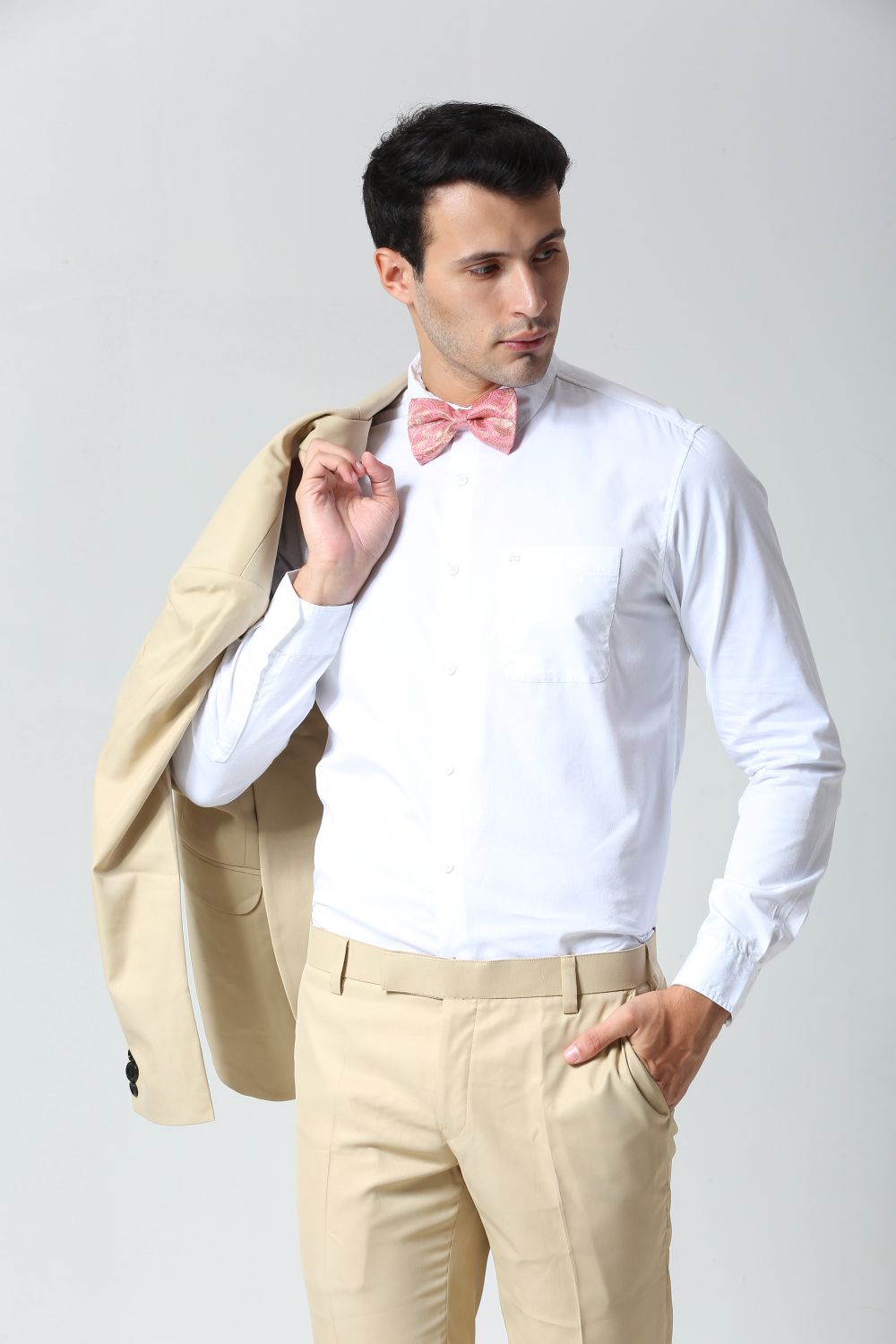 Light Pink Woven Art Silk Sari Bow Tie