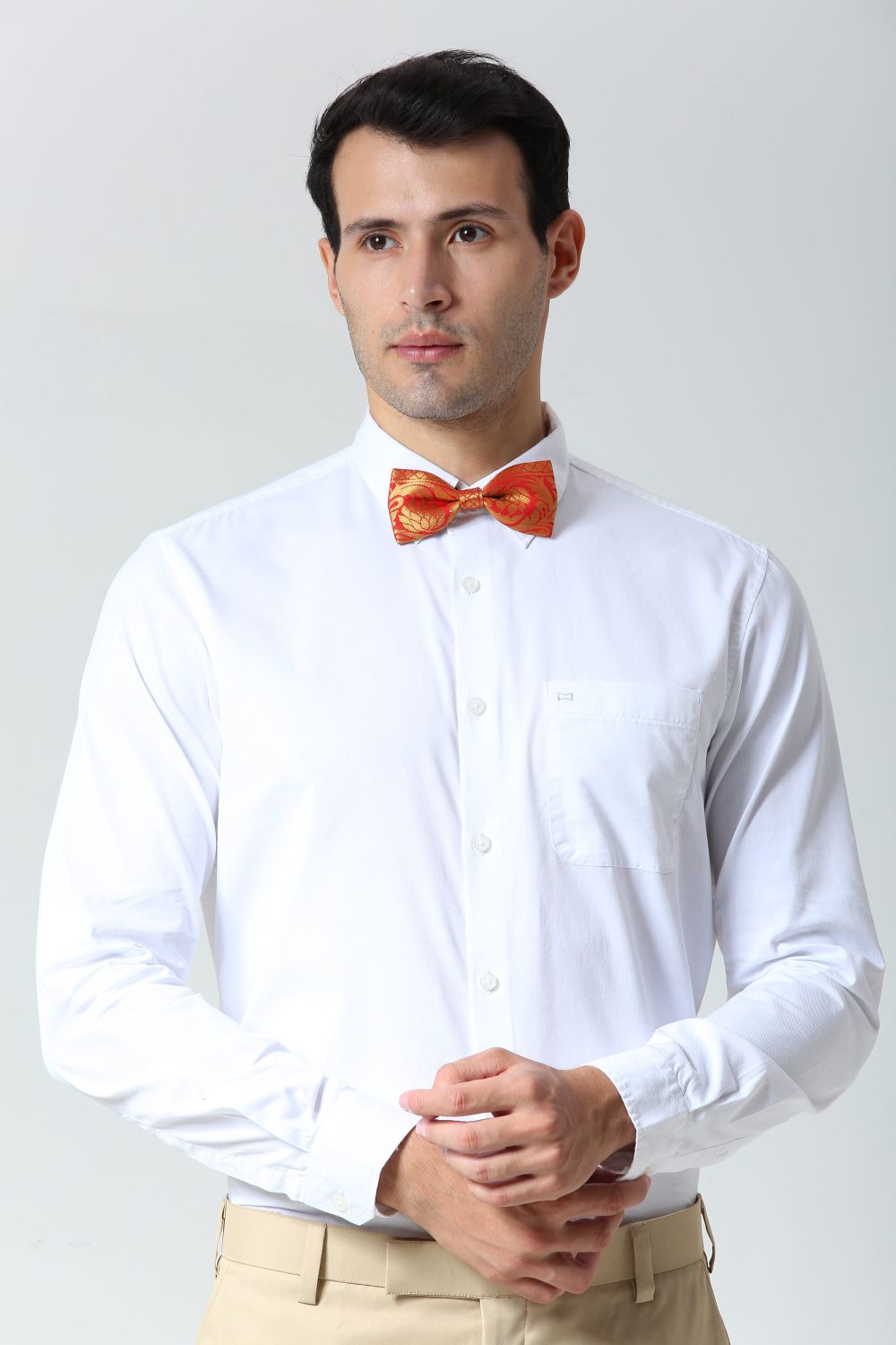 Red Silk Embroidered Bow Tie