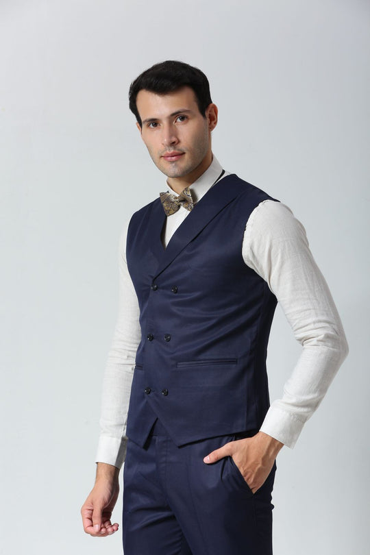 Navy Blue Foil Print Art Silk Sari Bow Tie