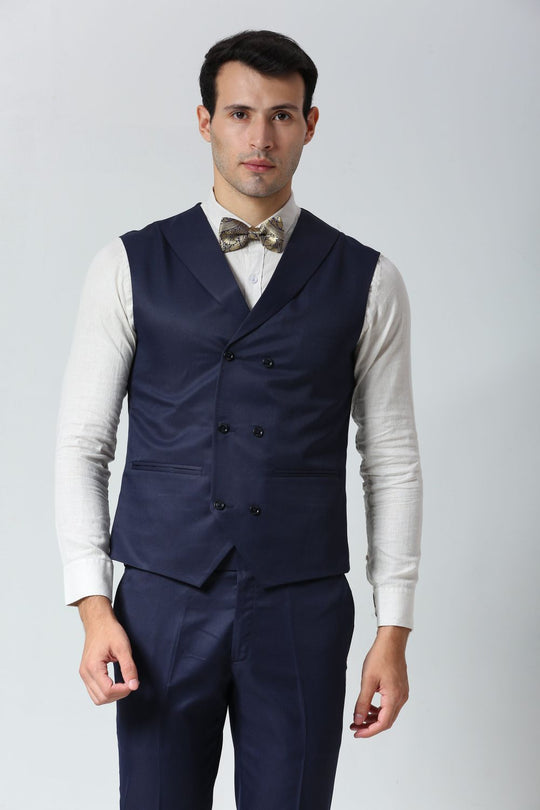 Navy Blue Foil Print Art Silk Sari Bow Tie