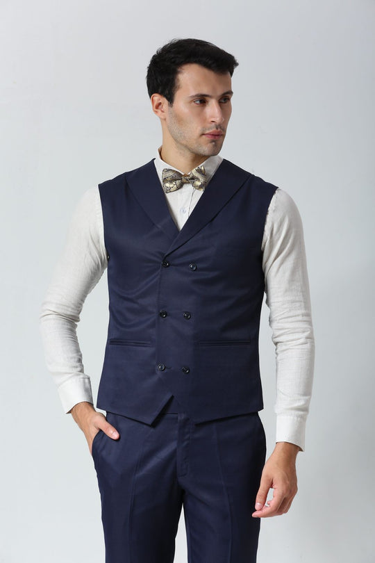 Navy Blue Foil Print Art Silk Sari Bow Tie