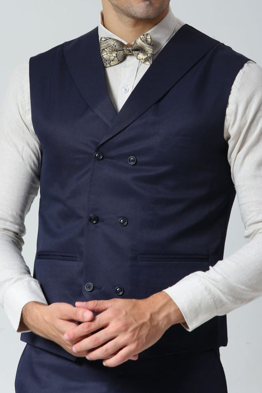 Navy Blue Foil Print Art Silk Sari Bow Tie