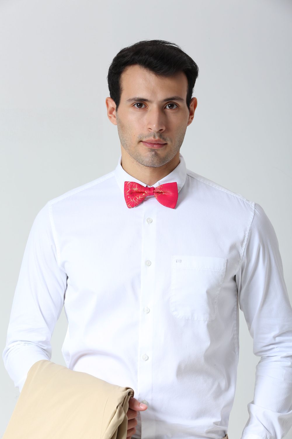 Pink Zari Woven Floral Blended Silk Sari Bow Tie