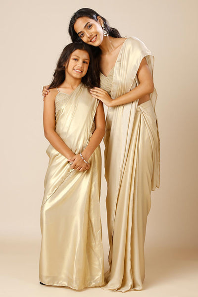 Deva Champagne Gold Silk One Minute Saree for Kids & Tweens