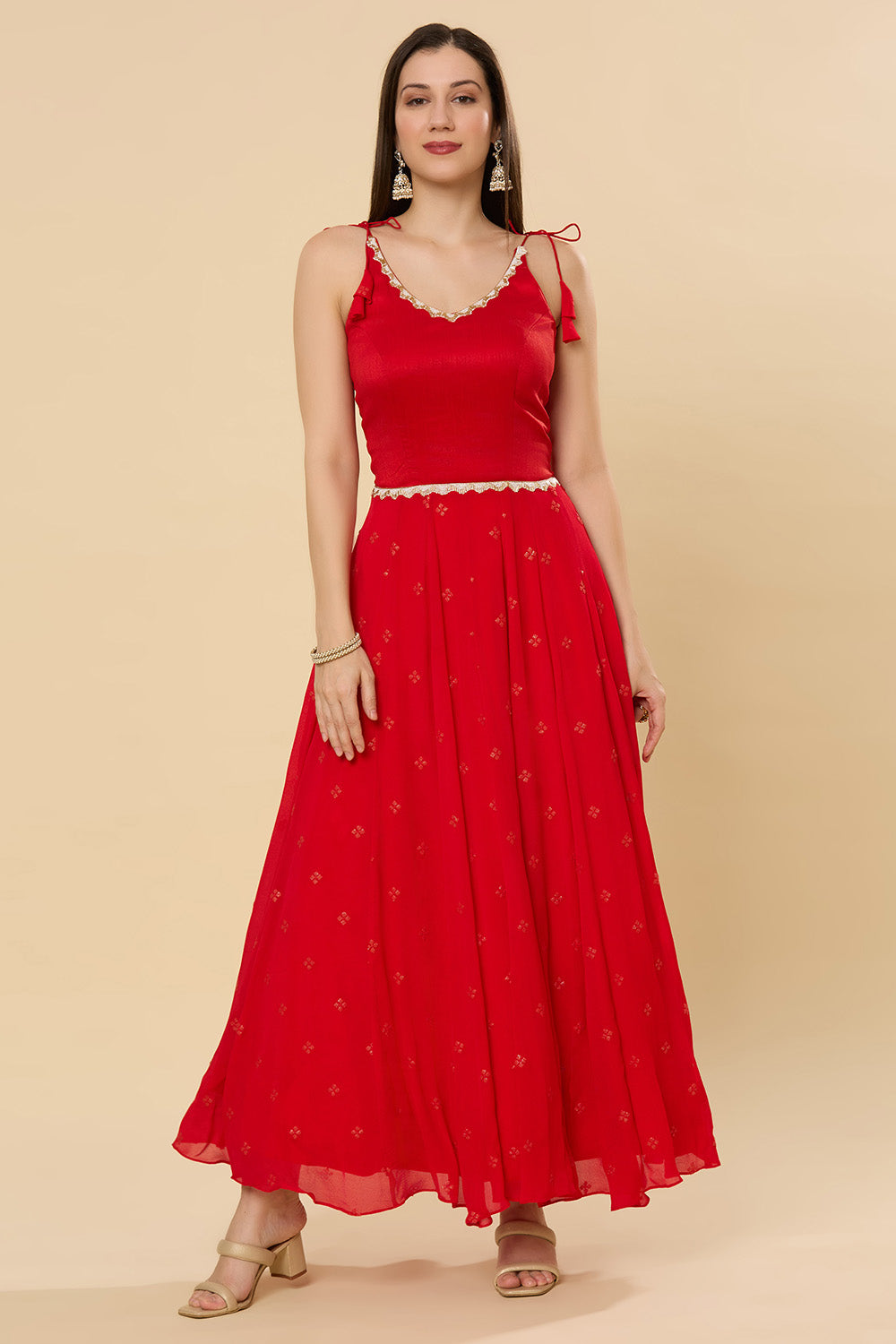 Maya Scarlet Strappy Chinon Silk Dress