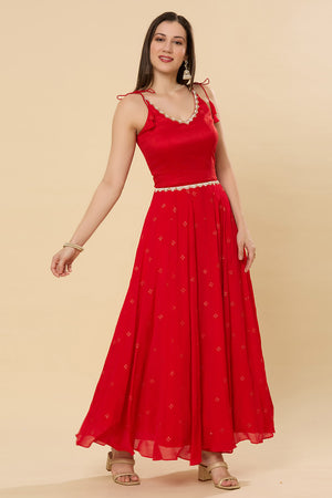 Maya Scarlet Strappy Chinon Silk Ready to Wear Saree Dress
