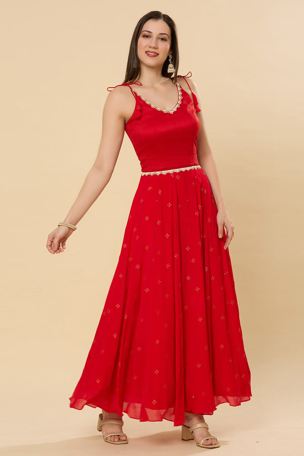 Maya Scarlet Strappy Chinon Silk Ready to Wear Saree Dress
