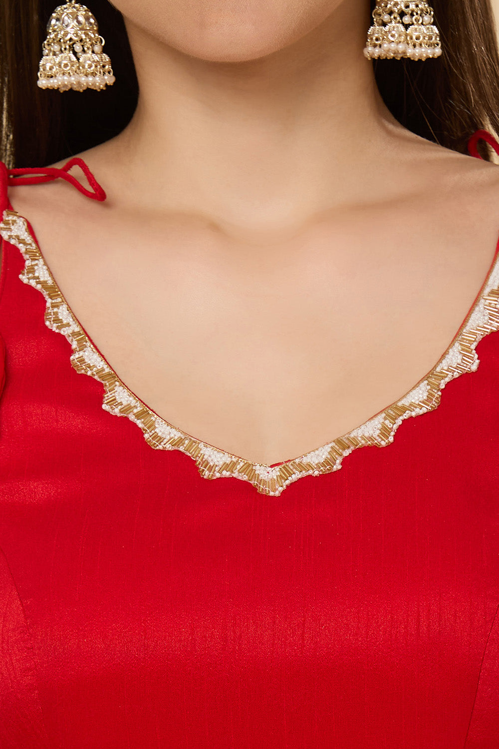 Maya Scarlet Strappy Chinon Silk Ready to Wear Saree Dress