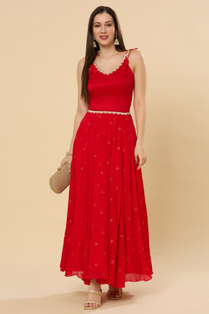 Maya Scarlet Strappy Chinon Silk Ready to Wear Saree Dress