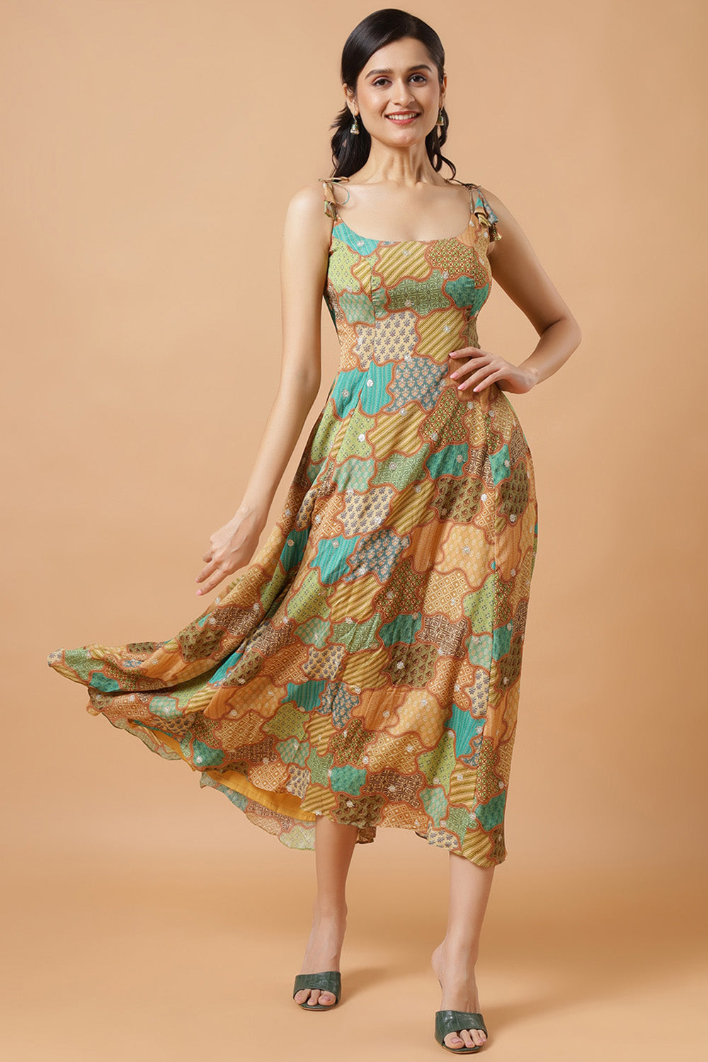 Kaia Gold Chinon Adjustable Back Tie Dress