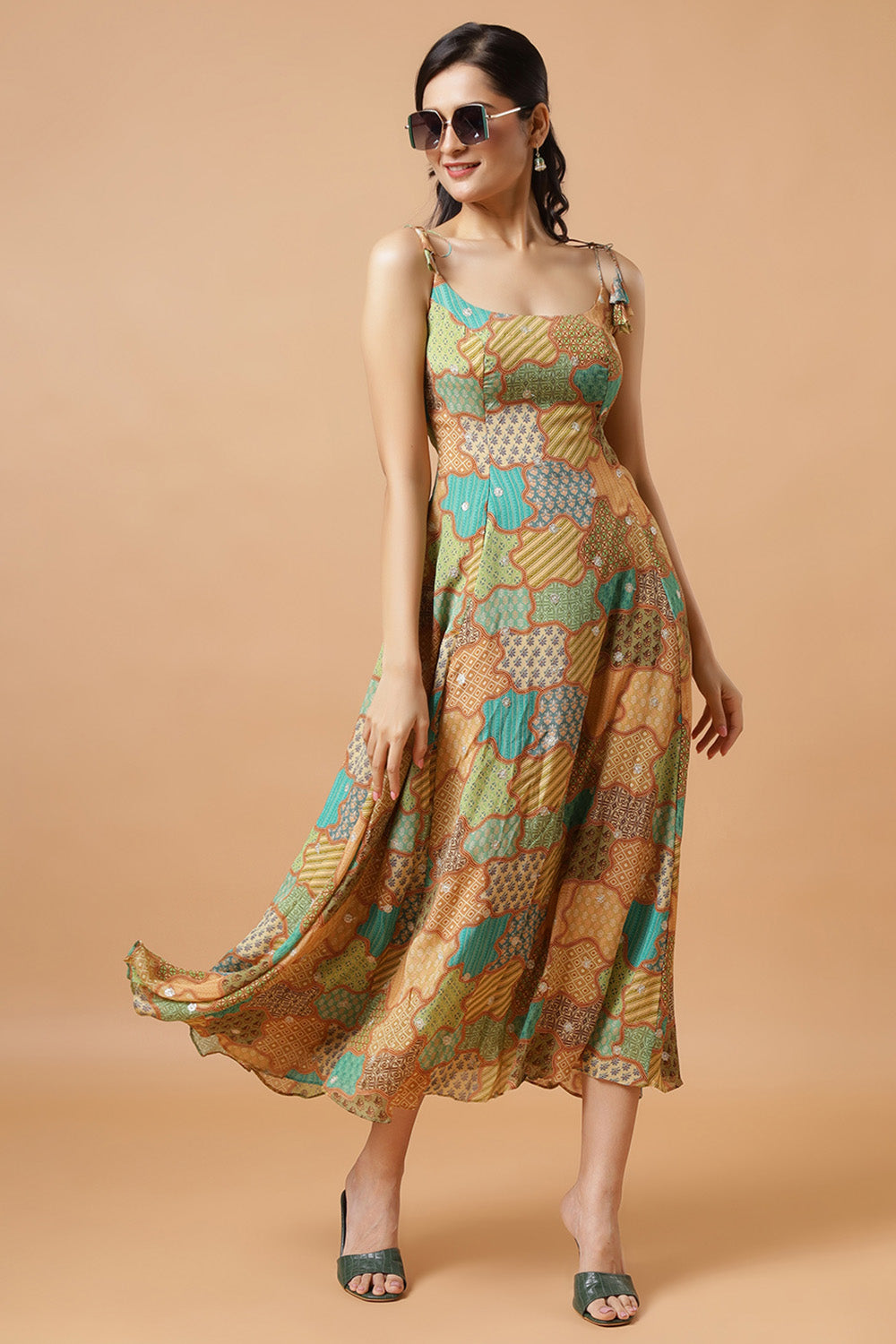 Kaia Gold Chinon Adjustable Back Tie Ready to Wear Saree Dress