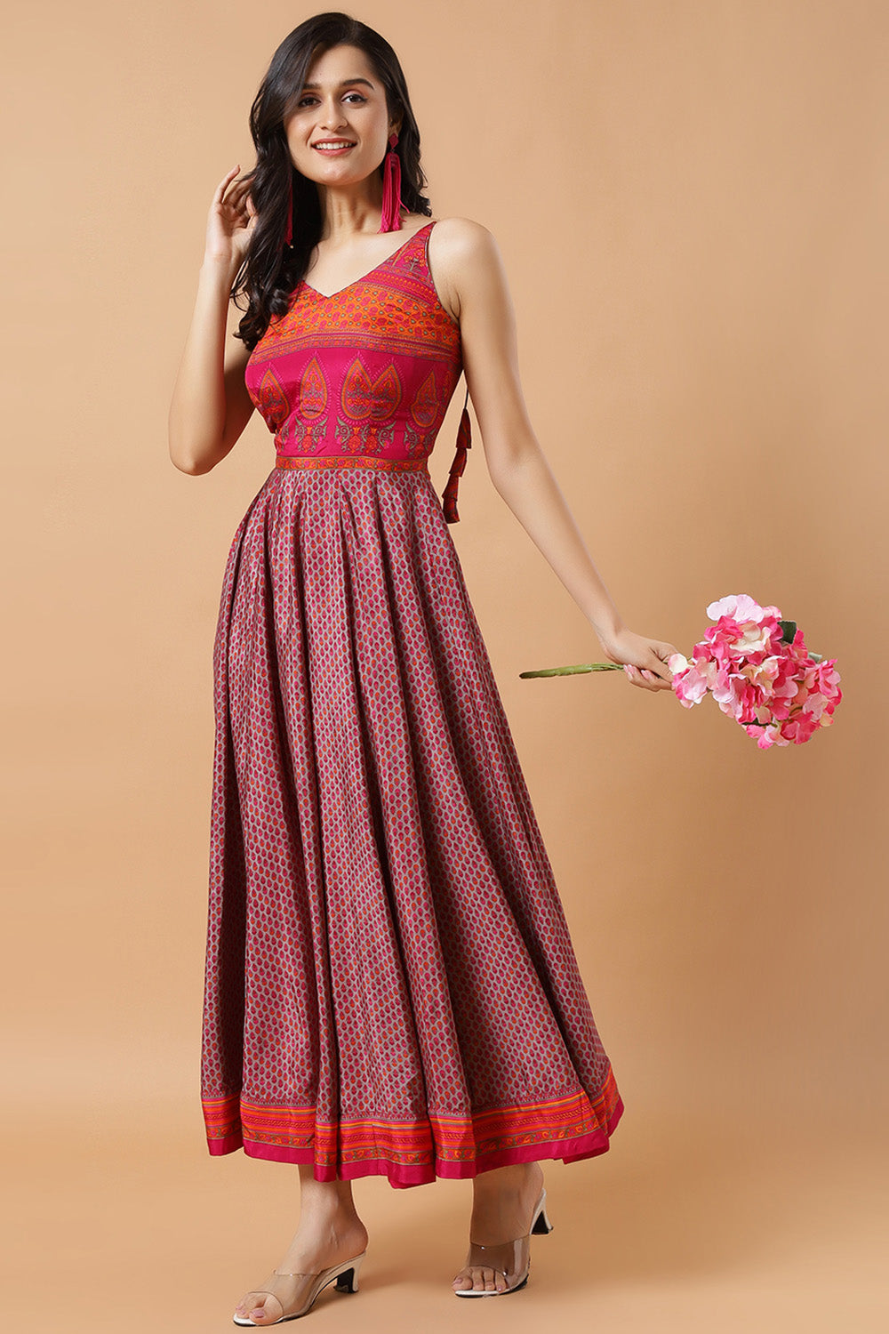 Tesha Grey Crepe Silk Strappy Adjustable Tie Back Ready to Wear Saree Dress